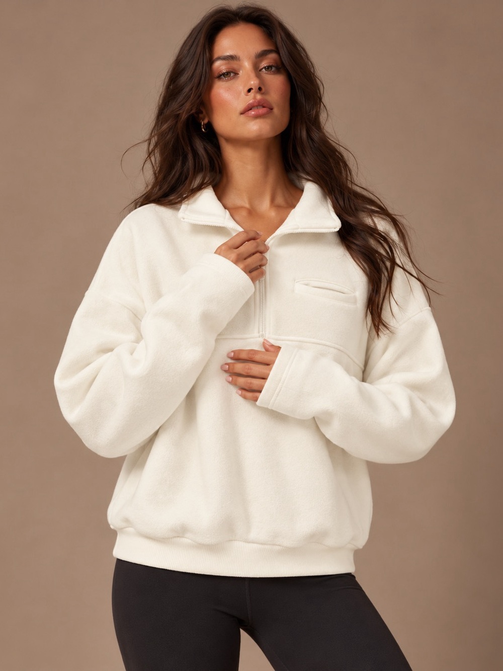 NWT Comfy Half Zip Fleece Sweatshirt - Off White